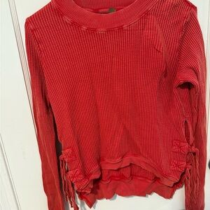 Free People Red Waffle Knit Sweater with Side Ties